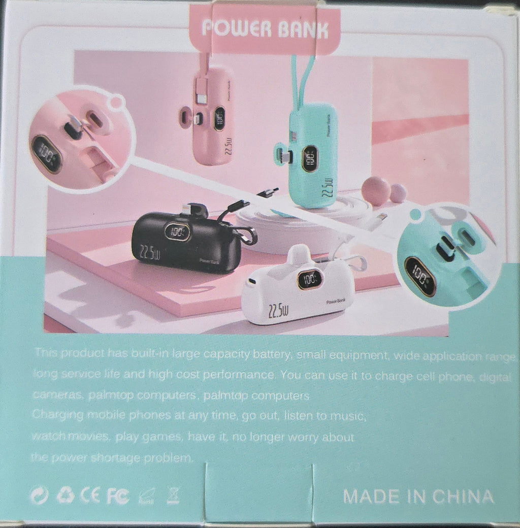 Aikeing 5000mAh Mini Portable Charger With Built-in Type-C Connector