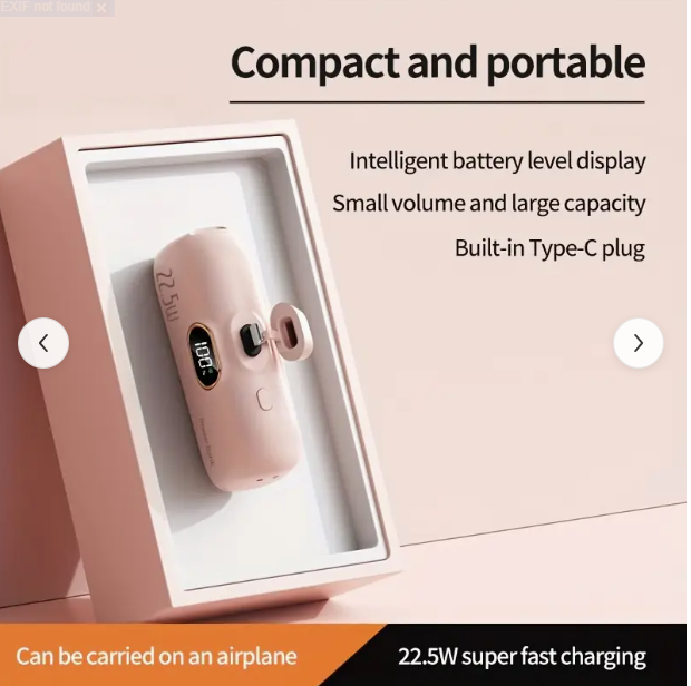 5000mAh Mini Portable Power Bank, Backup Travel Mobile Charger, Type-C Interface